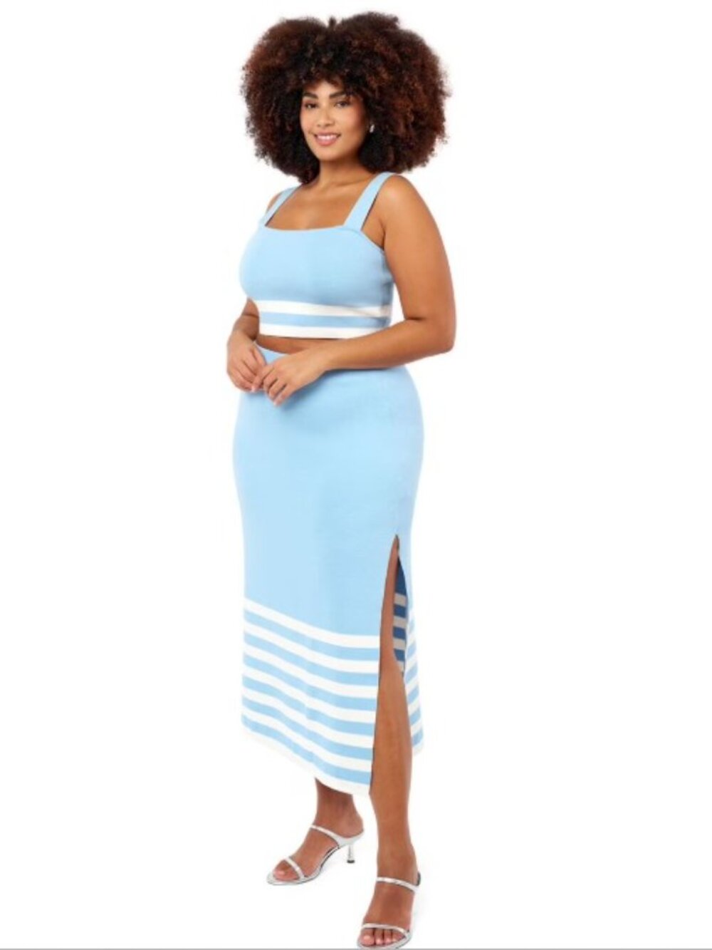 NWT! Edited By Remi Bader Blue & White Knit Maxi Skirt & Crop Top Set